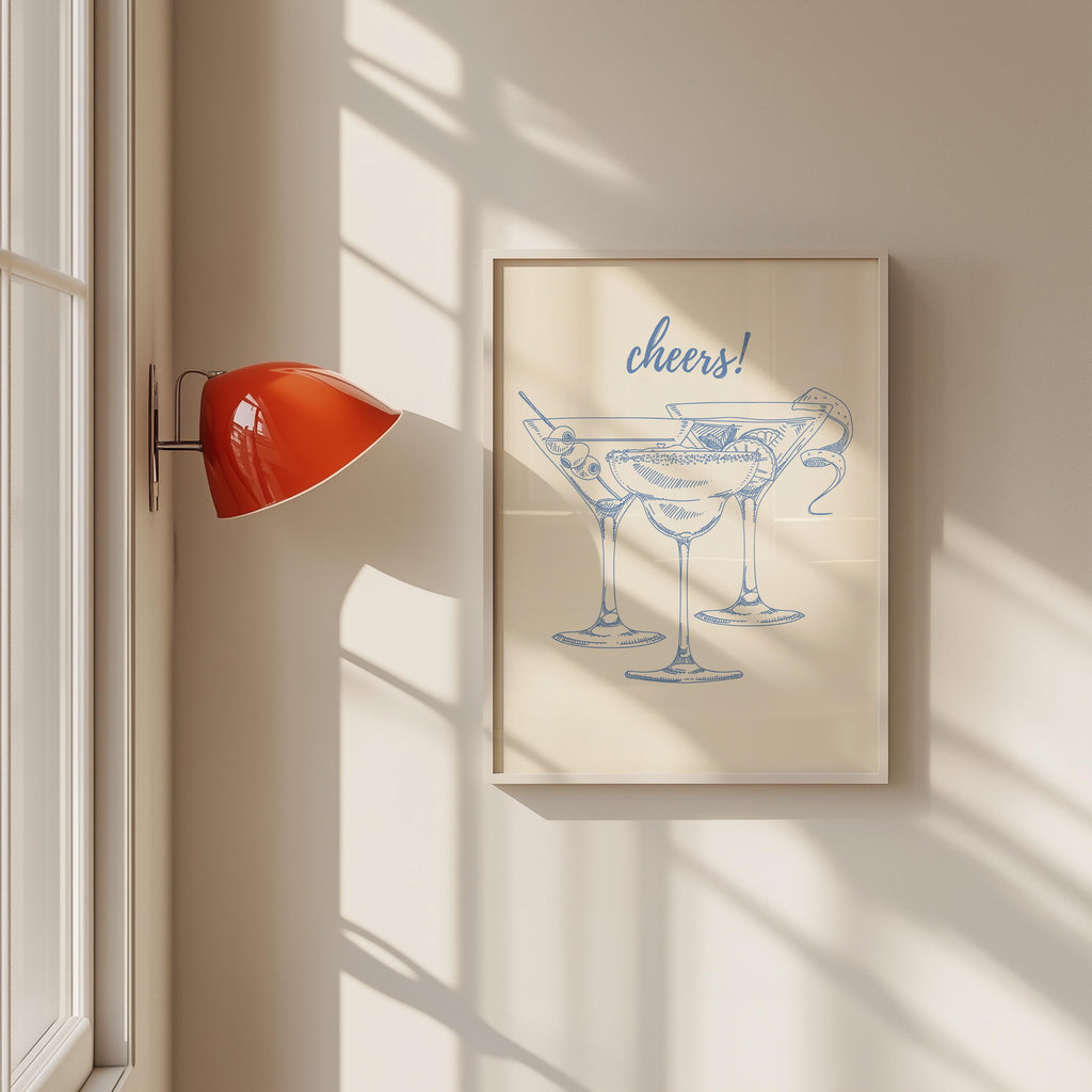 Cheers Print Blue Bar Cart Print, Trendy Wall Art, Baby Blue Aesthetic, Retro Kitchen Poster, Drink Print, Cocktail Wall Art, Digital Prints