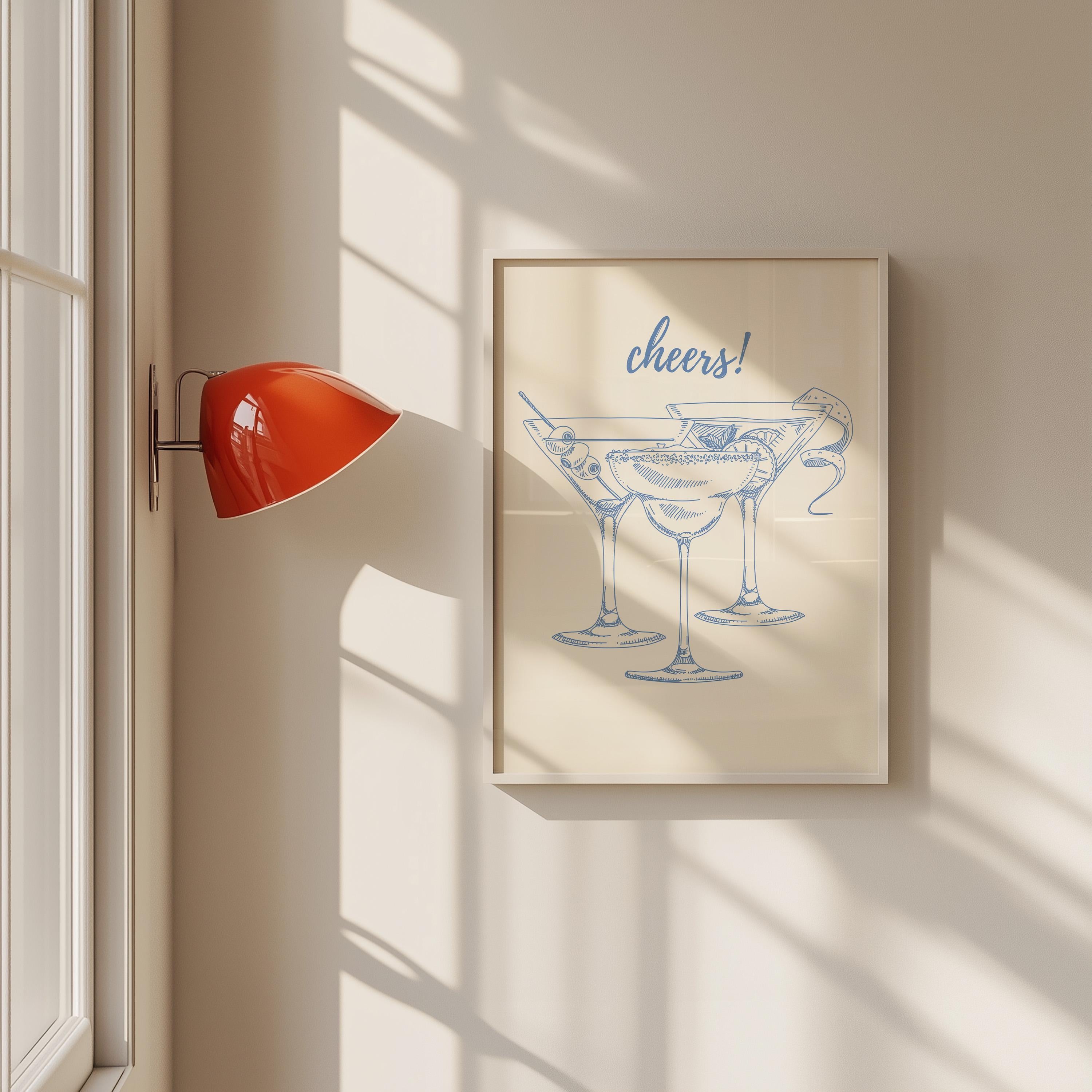 Cheers Print Blue Bar Cart Print, Trendy Wall Art, Baby Blue Aesthetic, Retro Kitchen Poster, Drink Print, Cocktail Wall Art, Digital Prints