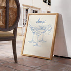Cheers Print Blue Bar Cart Print, Trendy Wall Art, Baby Blue Aesthetic, Retro Kitchen Poster, Drink Print, Cocktail Wall Art, Digital Prints