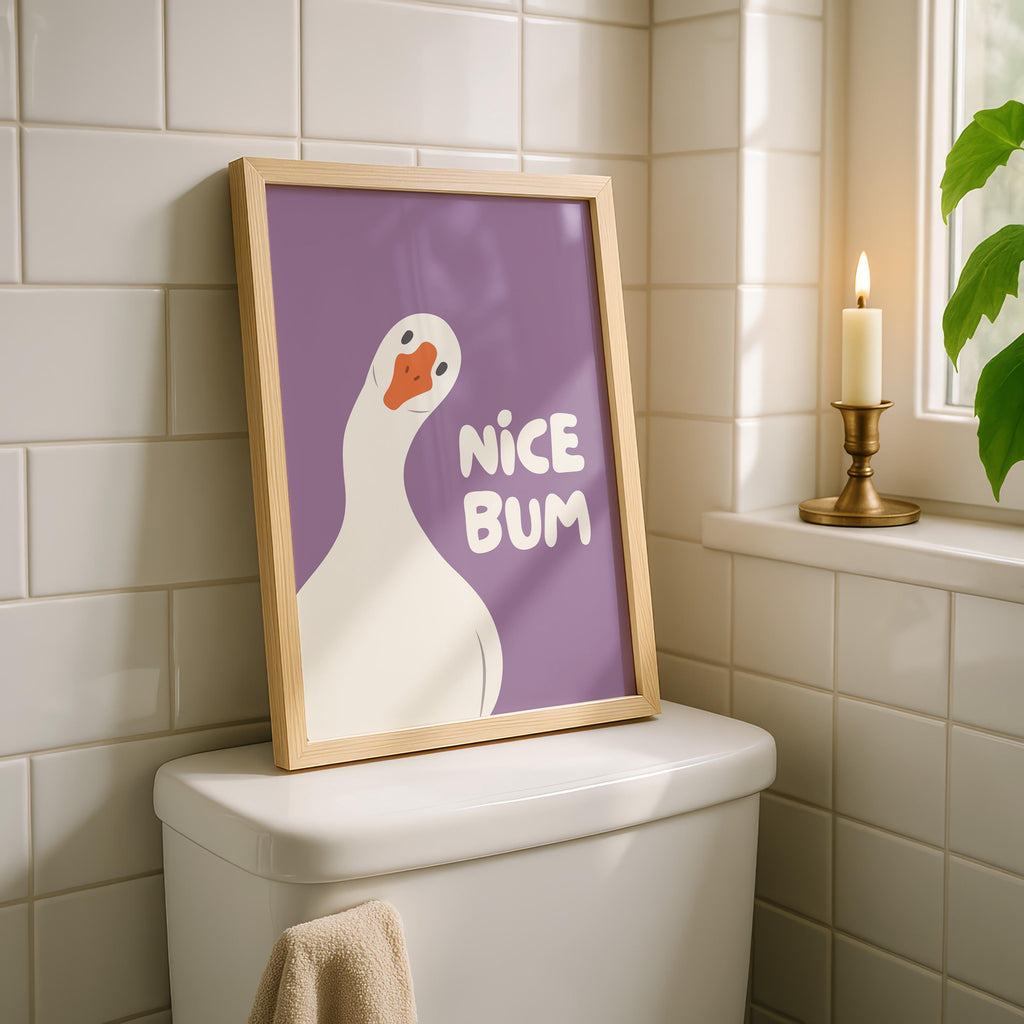 Nice Bum Purple Bathroom Wall Art Printable, Funny Goose Poster, Cute Purple Bathroom Decor, Toilet Humor Print, Modern Art