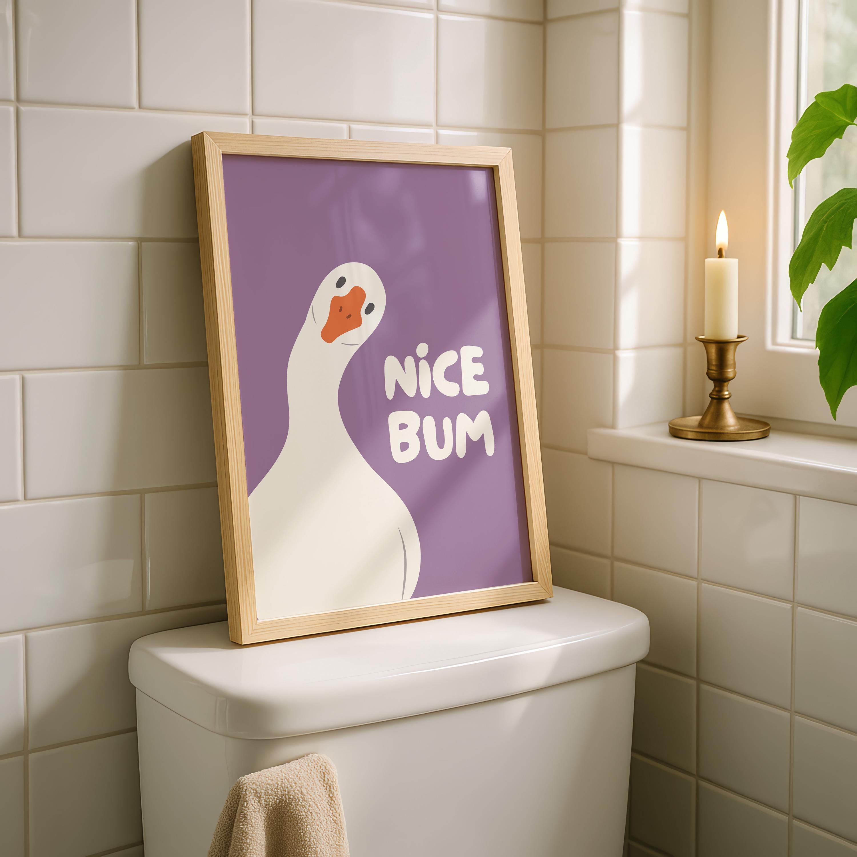 Nice Bum Purple Bathroom Wall Art Printable, Funny Goose Poster, Cute Purple Bathroom Decor, Toilet Humor Print, Modern Art