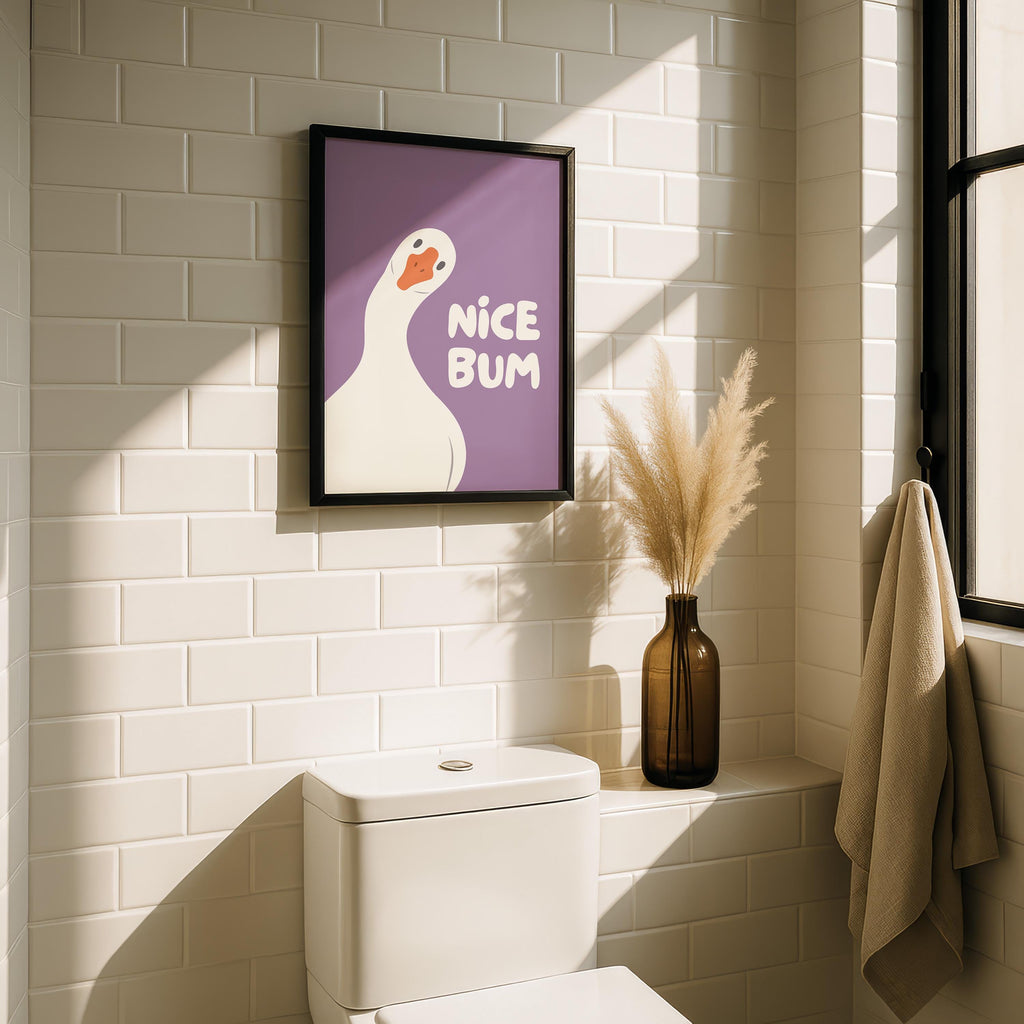 Nice Bum Purple Bathroom Wall Art Printable, Funny Goose Poster, Cute Purple Bathroom Decor, Toilet Humor Print, Modern Art