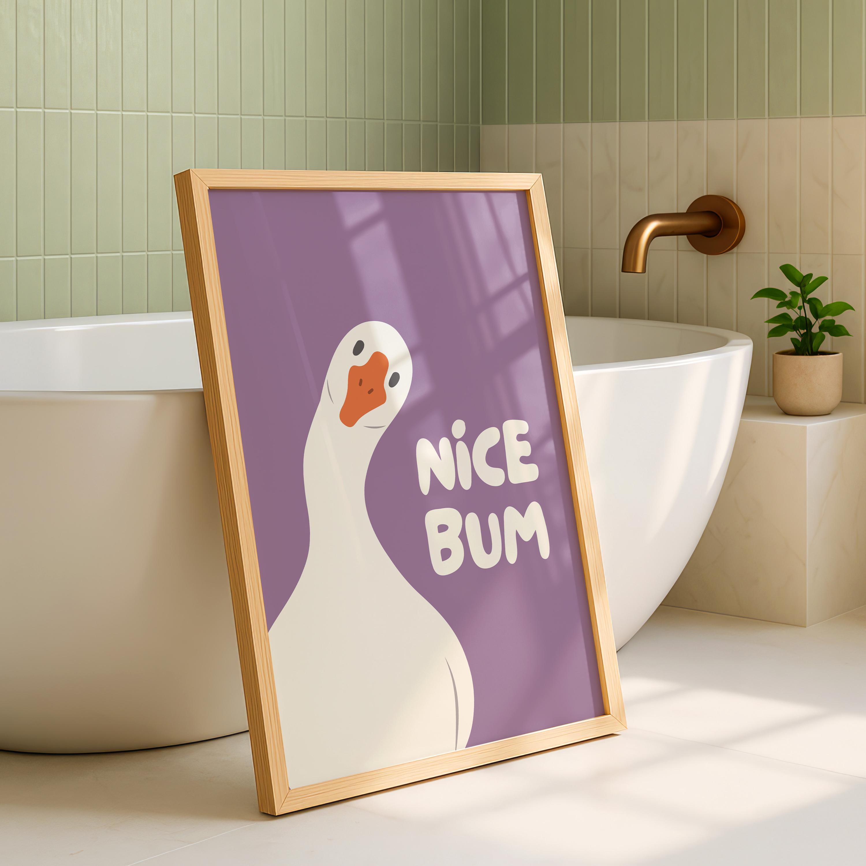 Nice Bum Purple Bathroom Wall Art Printable, Funny Goose Poster, Cute Purple Bathroom Decor, Toilet Humor Print, Modern Art