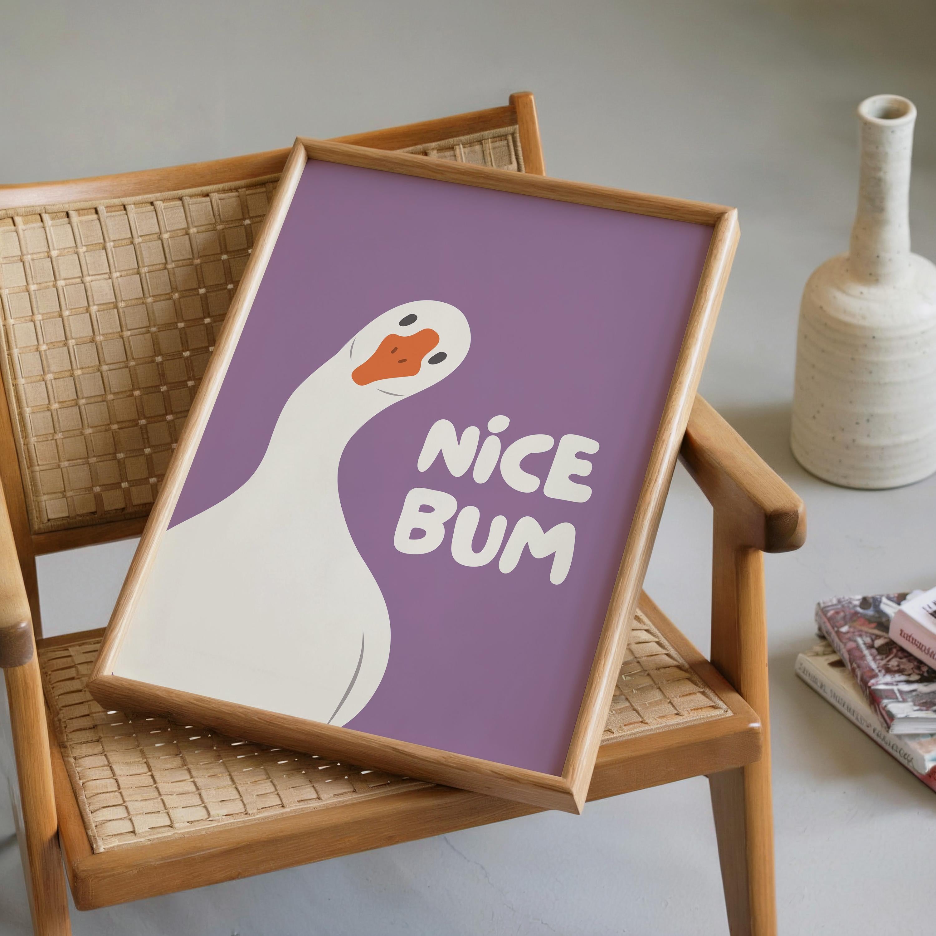 Nice Bum Purple Bathroom Wall Art Printable, Funny Goose Poster, Cute Purple Bathroom Decor, Toilet Humor Print, Modern Art
