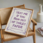 Text Me If You Run Out of Toilet Paper Purple Bathroom Wall Art Printable, Funny Bathroom Sign, Cute Toilet Humor Decor