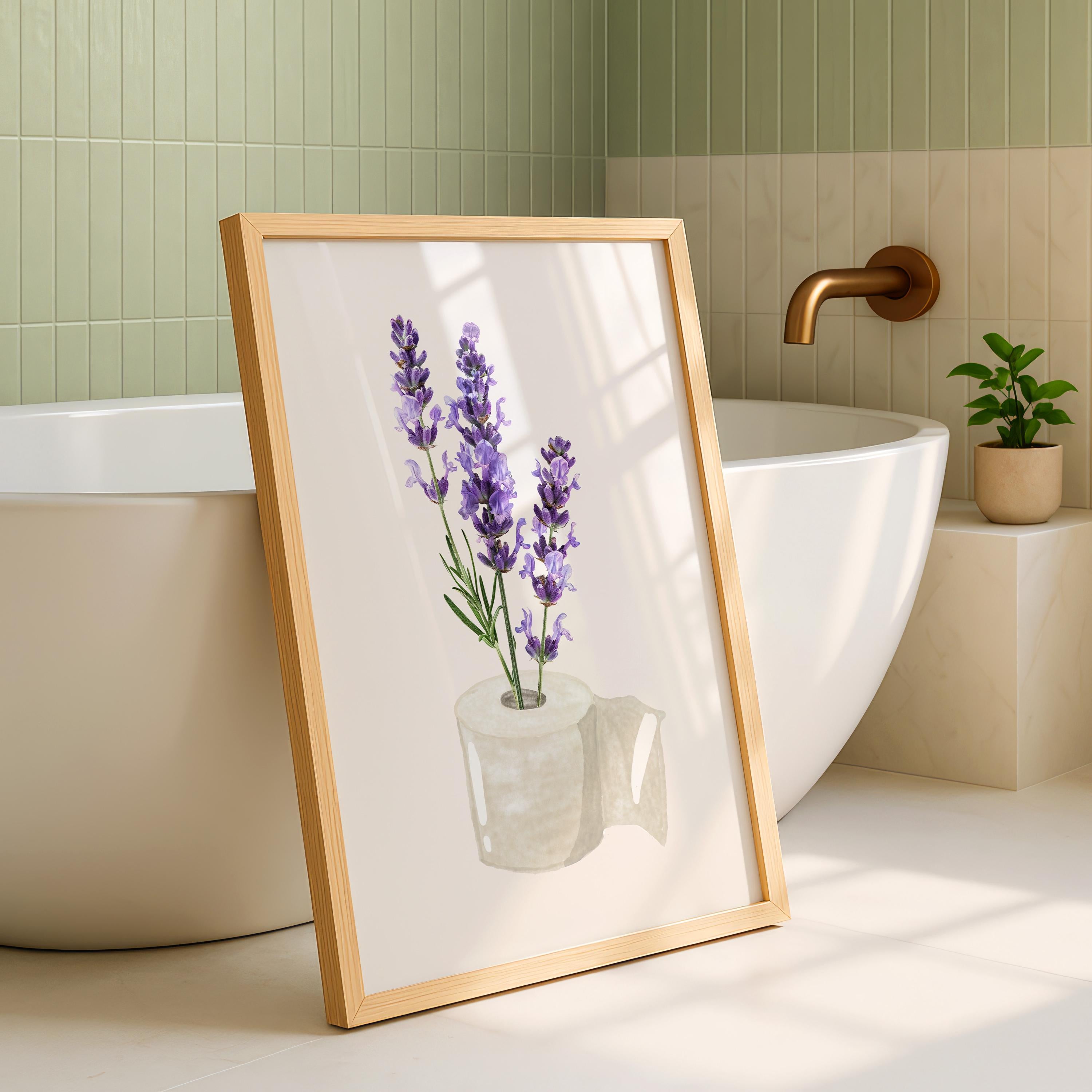 Lavender Bathroom Wall Art Printable, Toilet Paper Flower Art, Purple Floral Bathroom Decor, Minimal Funny Bathroom Print