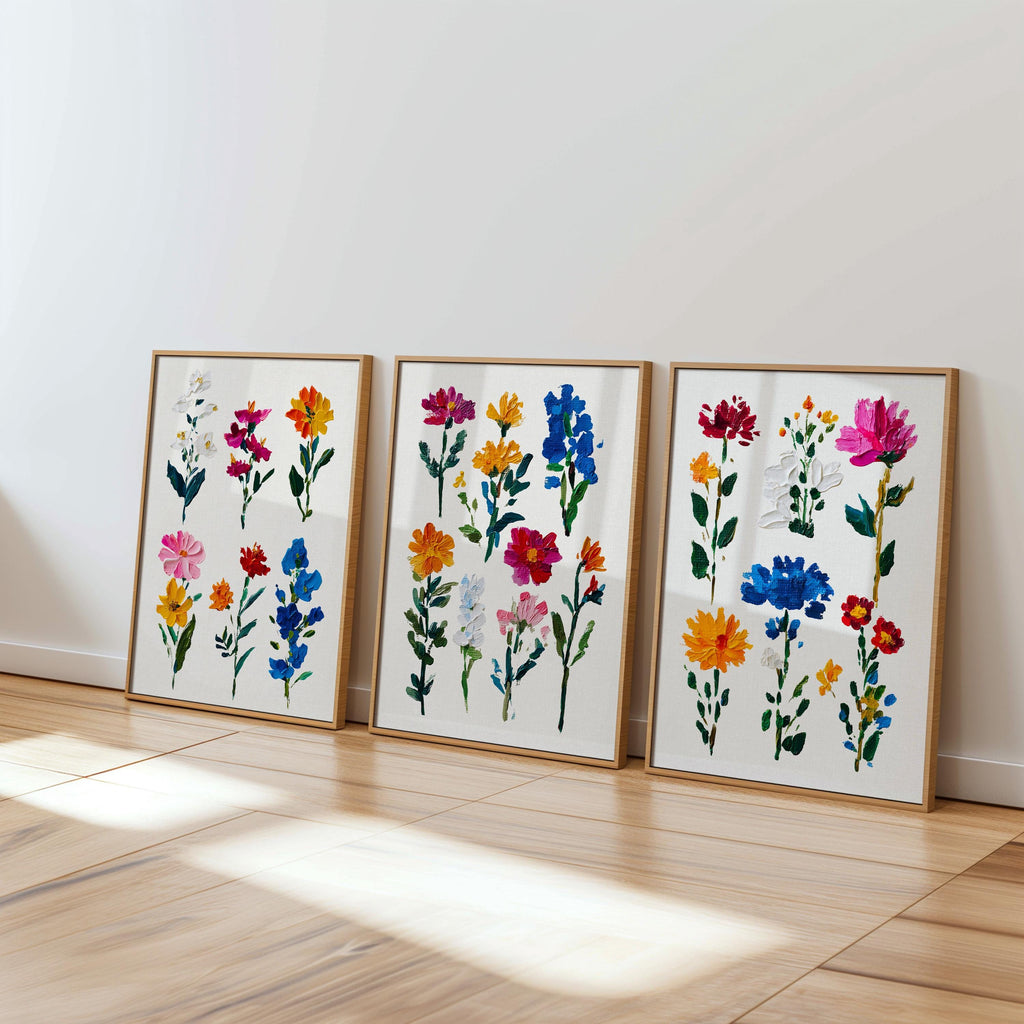 Spring Floral Wall Art Set of 3 Printable, Colorful Botanical Flower Prints, Modern Gallery Wall Decor, Aesthetic Home Art Living Room