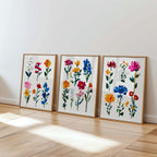 Spring Floral Wall Art Set of 3 Printable, Colorful Botanical Flower Prints, Modern Gallery Wall Decor, Aesthetic Home Art Living Room