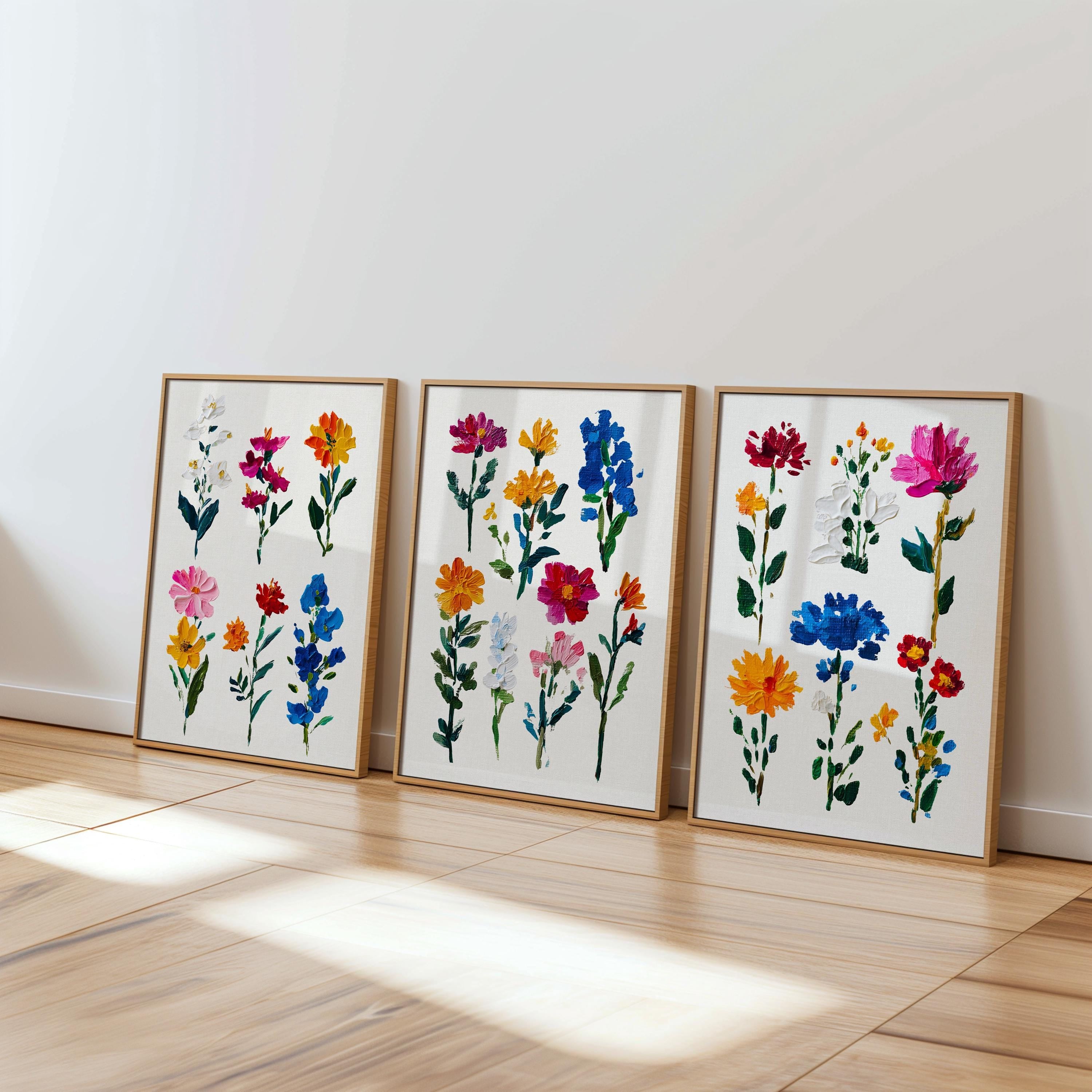Spring Floral Wall Art Set of 3 Printable, Colorful Botanical Flower Prints, Modern Gallery Wall Decor, Aesthetic Home Art Living Room