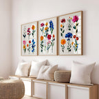 Spring Floral Wall Art Set of 3 Printable, Colorful Botanical Flower Prints, Modern Gallery Wall Decor, Aesthetic Home Art Living Room