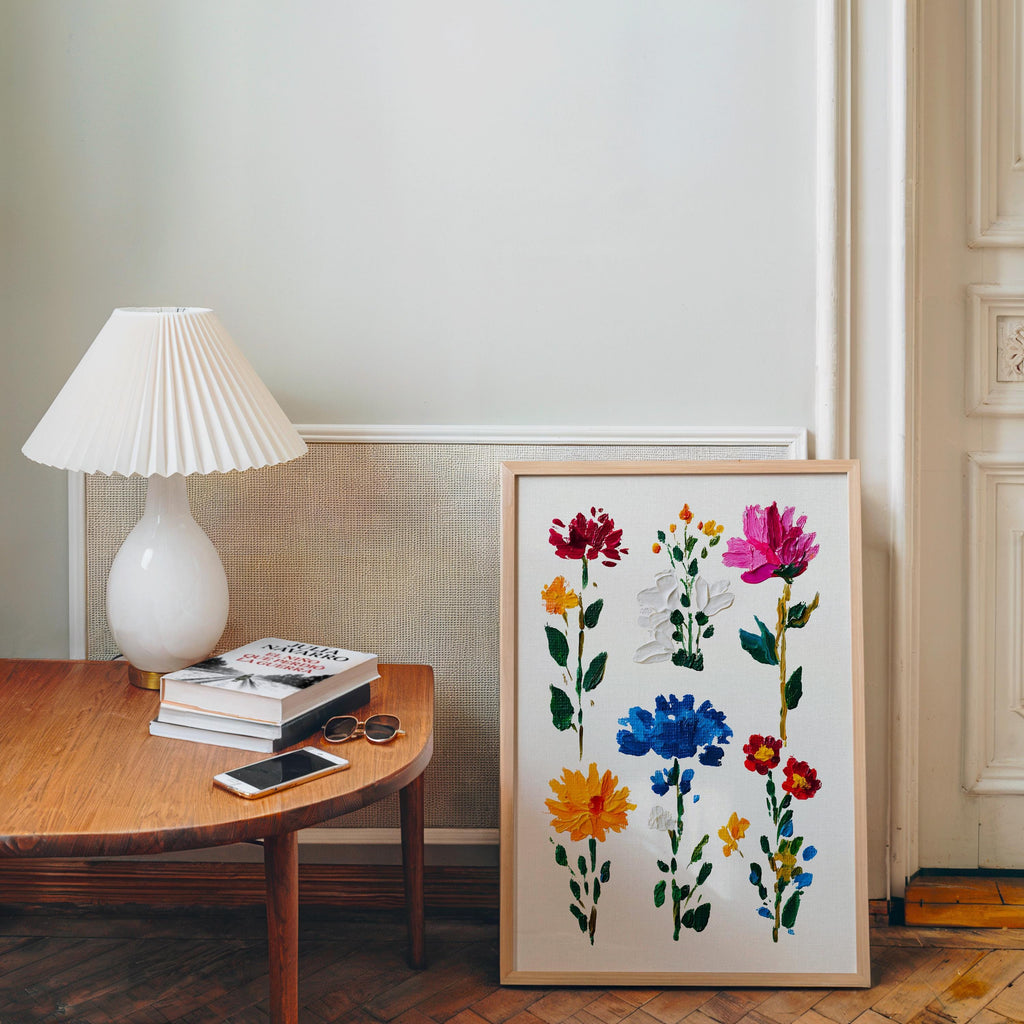 Colorful Floral Wall Art Print, Hand Painted Botanical Flowers Poster, Modern Cottagecore Wall Decor, Vintage Floral Art Digital Download