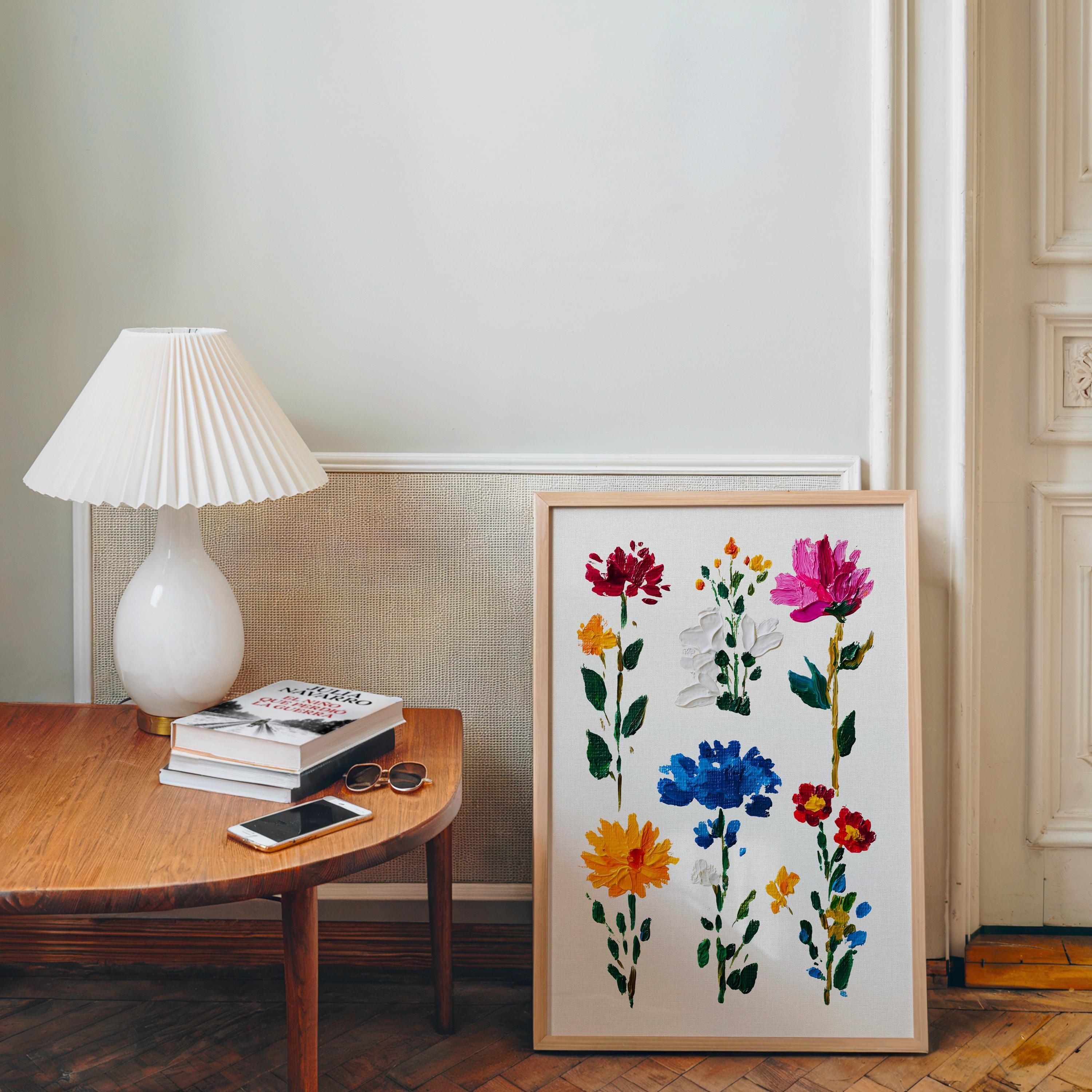 Colorful Floral Wall Art Print, Hand Painted Botanical Flowers Poster, Modern Cottagecore Wall Decor, Vintage Floral Art Digital Download