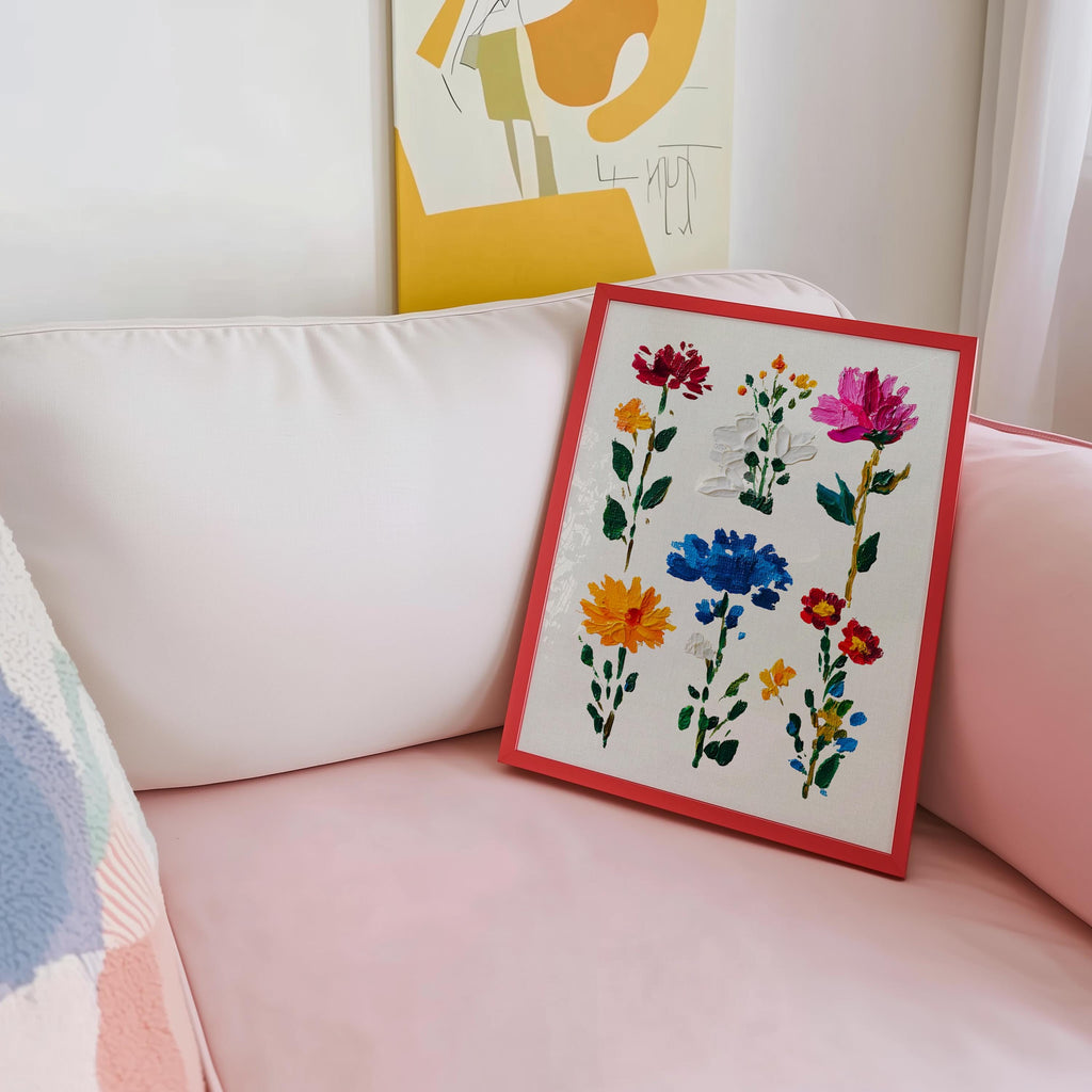 Colorful Floral Wall Art Print, Hand Painted Botanical Flowers Poster, Modern Cottagecore Wall Decor, Vintage Floral Art Digital Download