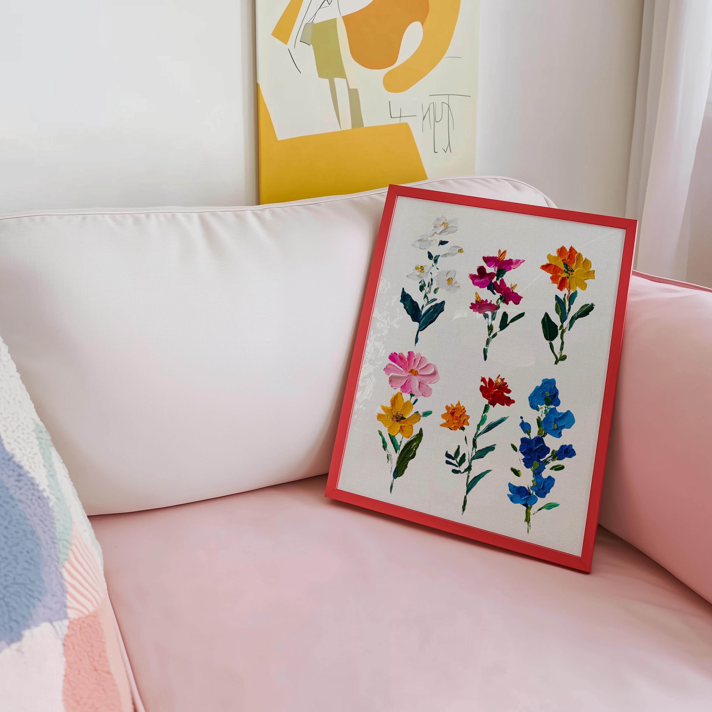 Botanical Floral Wall Art Print, Colorful Hand Painted Flowers Poster, Modern Cottagecore Home Decor, Vintage Botanical Art Download