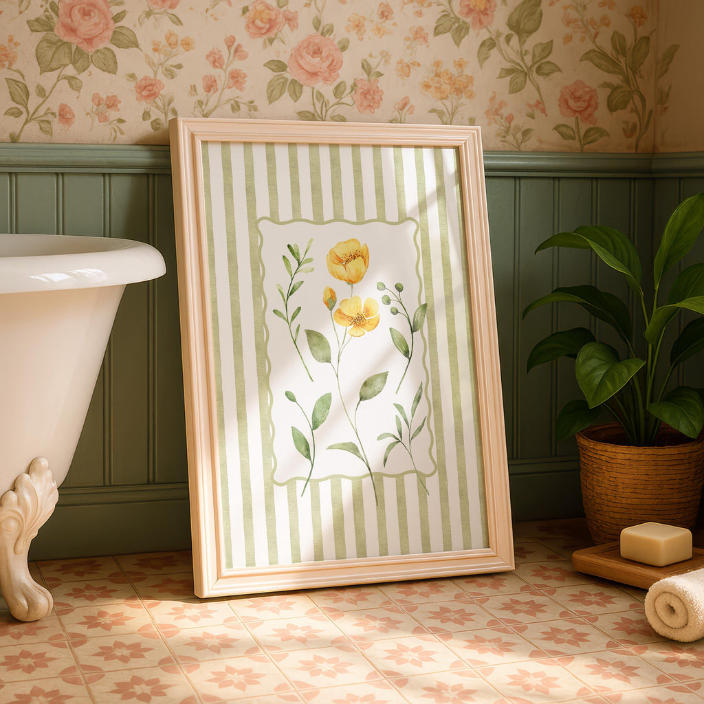 Spring Green Floral Wall Art, Botanical Flower Print, Cottagecore Home Decor, Soft Pastel Floral Poster, Vintage Botanical Art