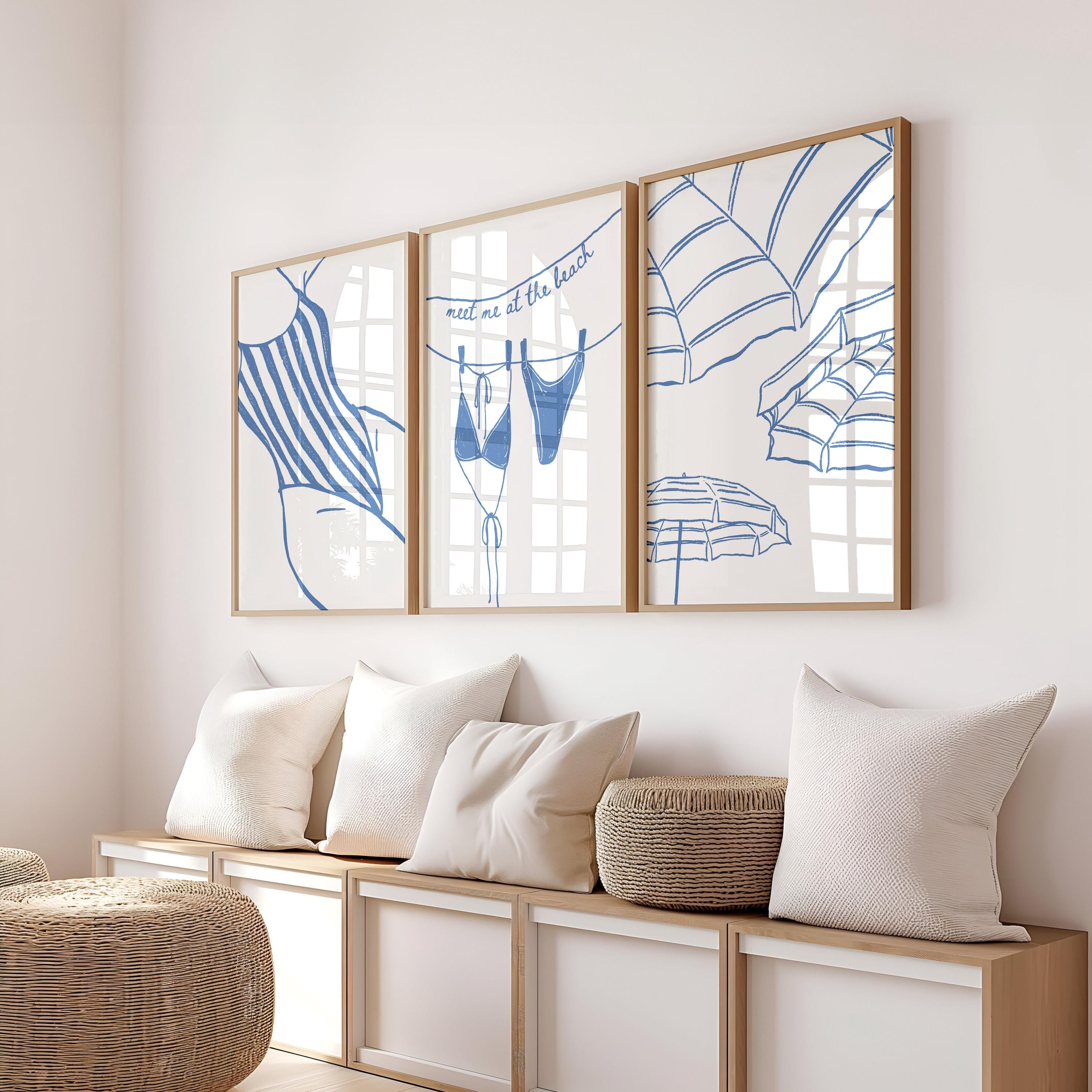 Coastal Wall Art Set of 6 Printable, Blue Beach Line Art Prints, Summer Seaside Gallery Wall, Bathroom Living Room Decor, DIGITAL DOWNLOAD