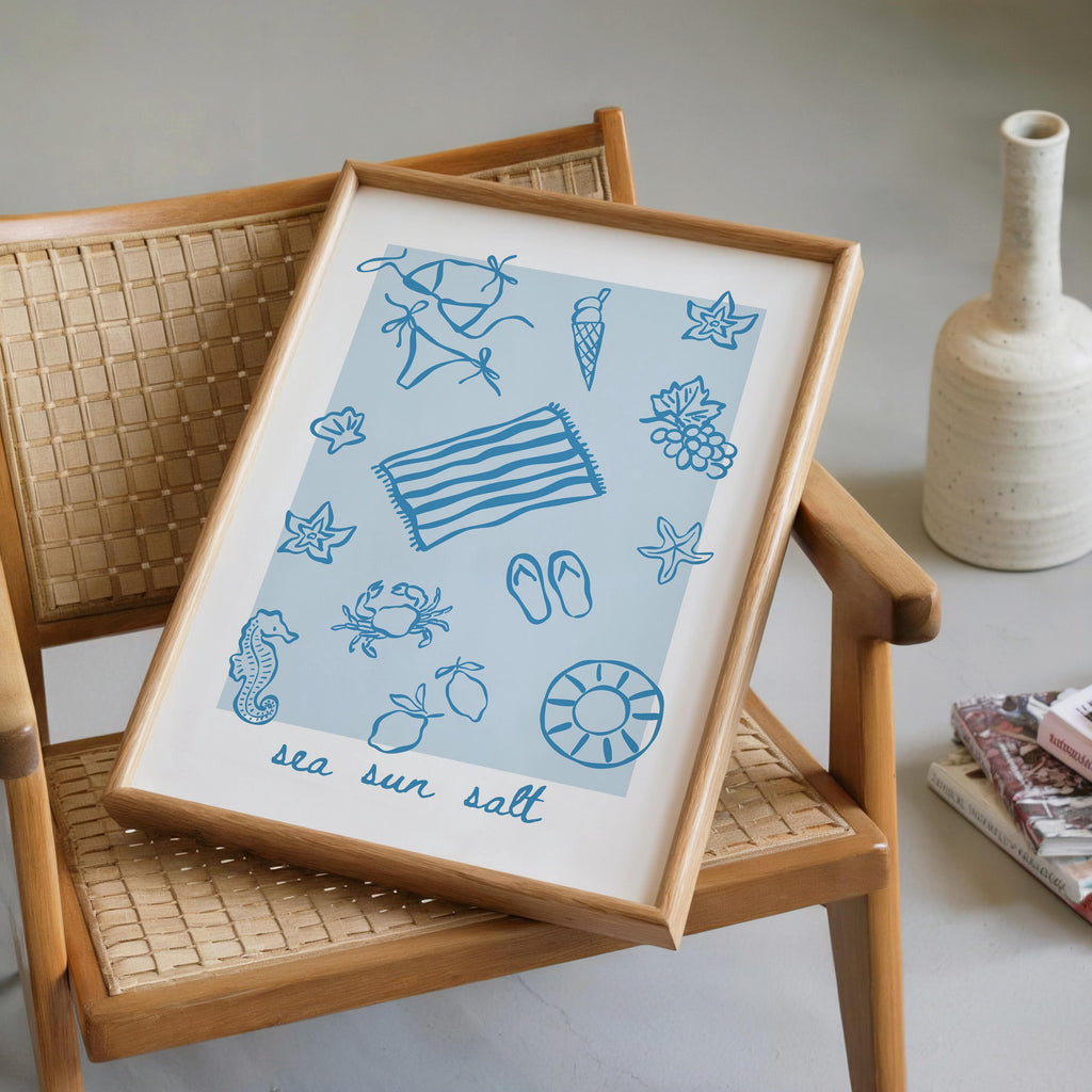 Meet Me at the Beach Wall Art Set of 6 Printable, Blue Coastal Line Art Prints, Summer Beach House Gallery Wall Decor, Coastal Blue Prints