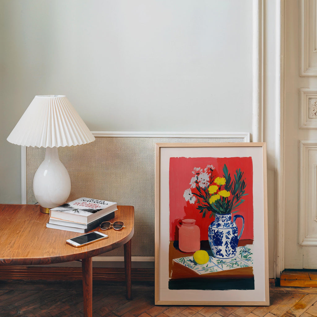 Colorful Floral Still Life Wall Art, Vase and Flowers Painting Print, Modern Classic Kitchen Decor, Mediterranean Style Art Poster, DIGITAL