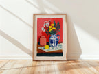 Colorful Floral Still Life Wall Art, Vase and Flowers Painting Print, Modern Classic Kitchen Decor, Mediterranean Style Art Poster, DIGITAL
