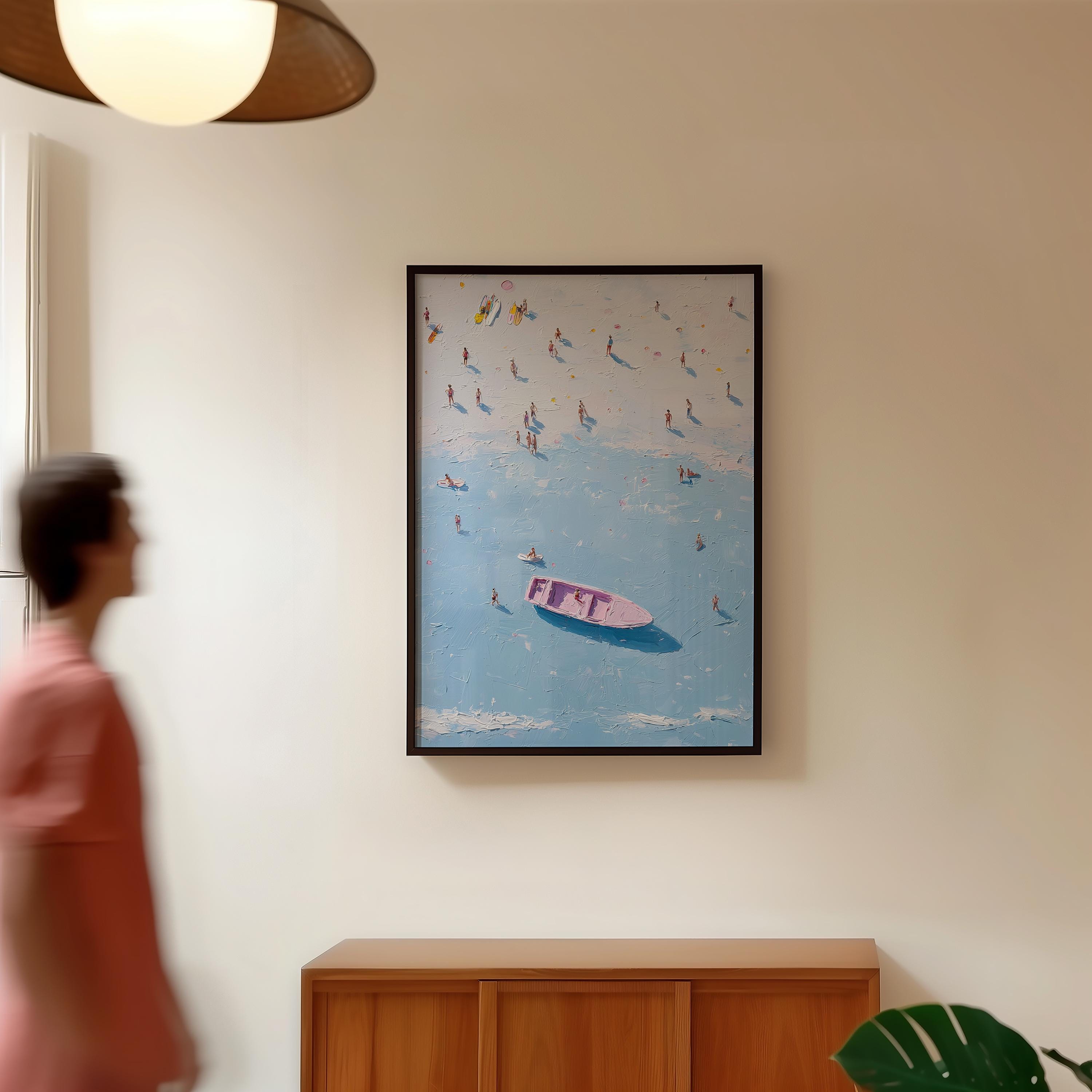 Coastal Beach Abstract Wall Art, Summer Sea Painting Print, Minimal Ocean Artwork, Blue Beach Scene, Modern Coastal Home Decor, Trendy