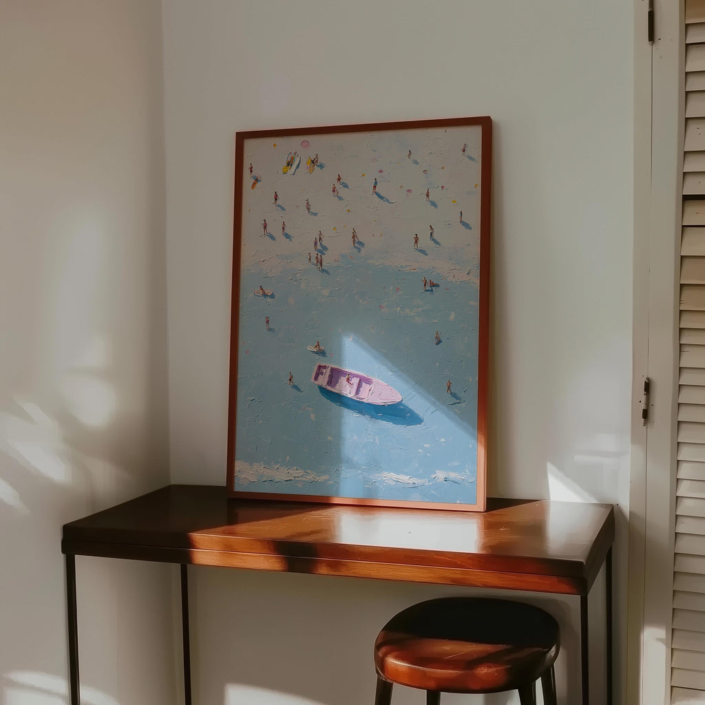 Coastal Beach Abstract Wall Art, Summer Sea Painting Print, Minimal Ocean Artwork, Blue Beach Scene, Modern Coastal Home Decor, Trendy