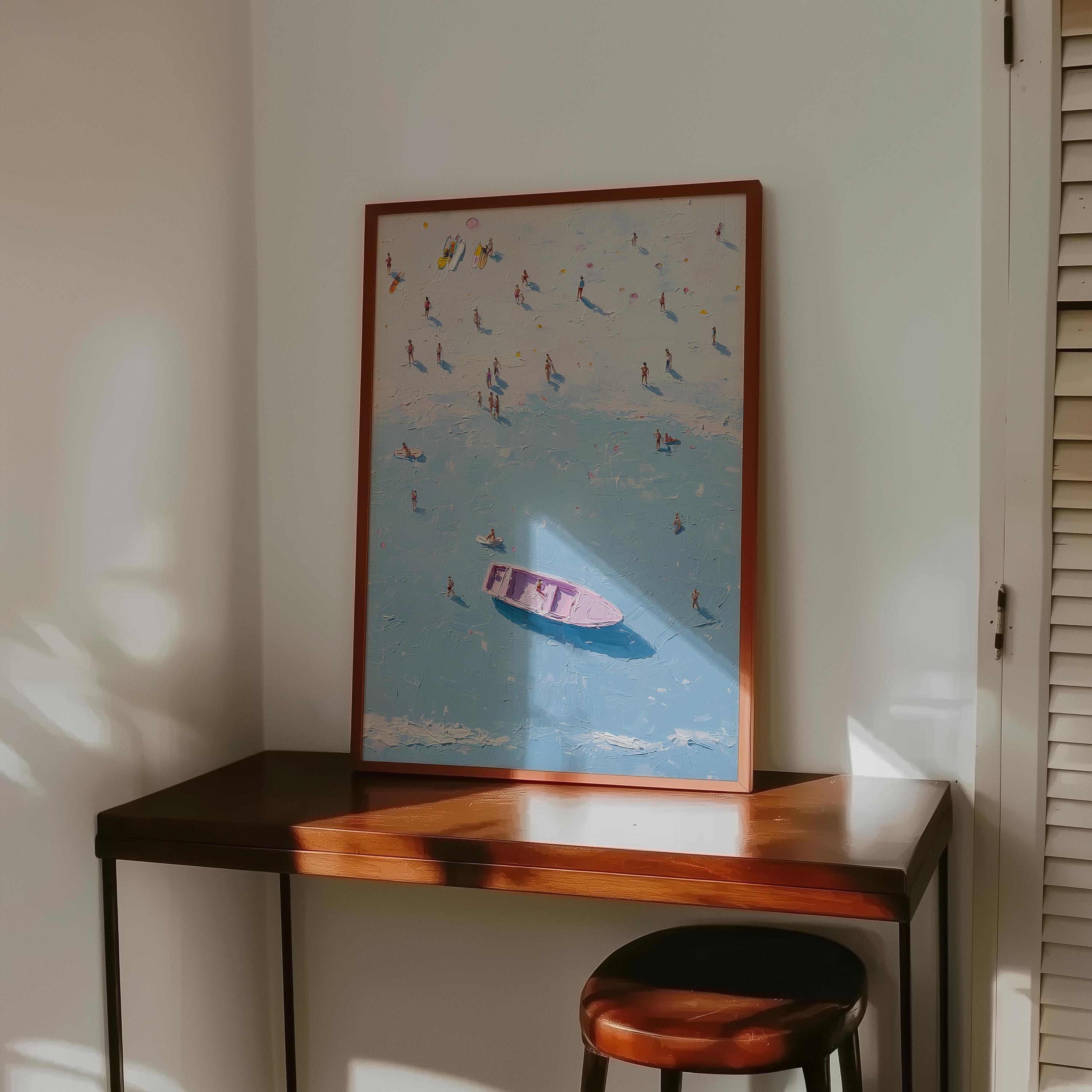 Coastal Beach Abstract Wall Art, Summer Sea Painting Print, Minimal Ocean Artwork, Blue Beach Scene, Modern Coastal Home Decor, Trendy