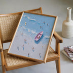 Aerial Beach Coastal Wall Art, Summer Ocean Painting Print, Top View Sea Artwork, Blue Beach Scene, Modern Coastal Home Decor