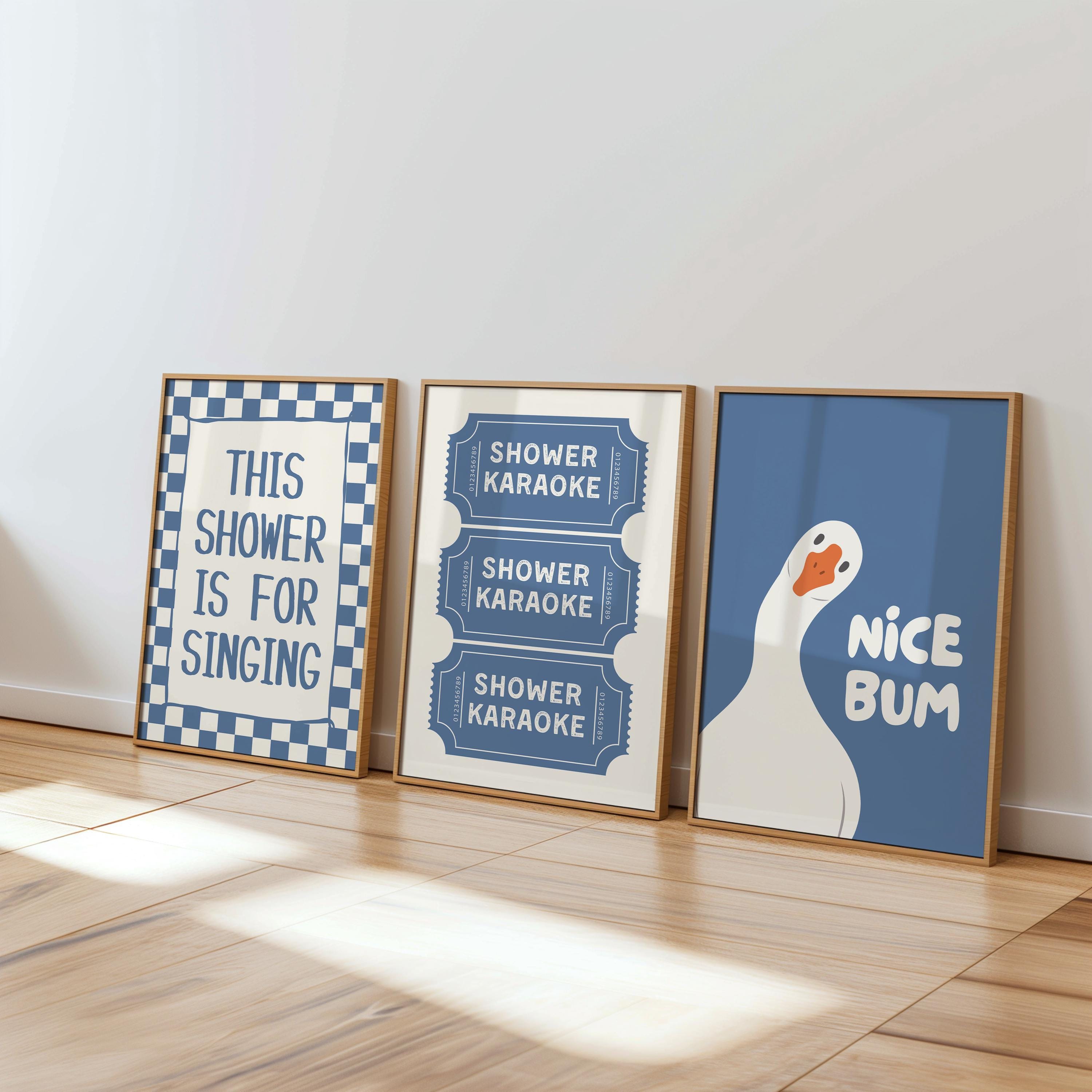 Bathroom Wall Art Set of 6, Blue Funny Bathroom Prints, Cute Toilet Humor Posters, Vintage Cottagecore Bathroom Decor, Digital Download