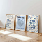Bathroom Wall Art Set of 6, Blue Funny Bathroom Prints, Cute Toilet Humor Posters, Vintage Cottagecore Bathroom Decor, Digital Download