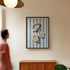 Oyster Wall Art, Coastal Kitchen Print, Blue Striped Nautical Art, Beach House Decor, Seafood Illustration, Minimal Coastal Poster