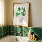 Boho Bathroom Wall Art, Monstera Plant Print, Green Botanical Toilet Decor, Minimalist Spa Bathroom Poster, Modern Bathroom Wall Decor