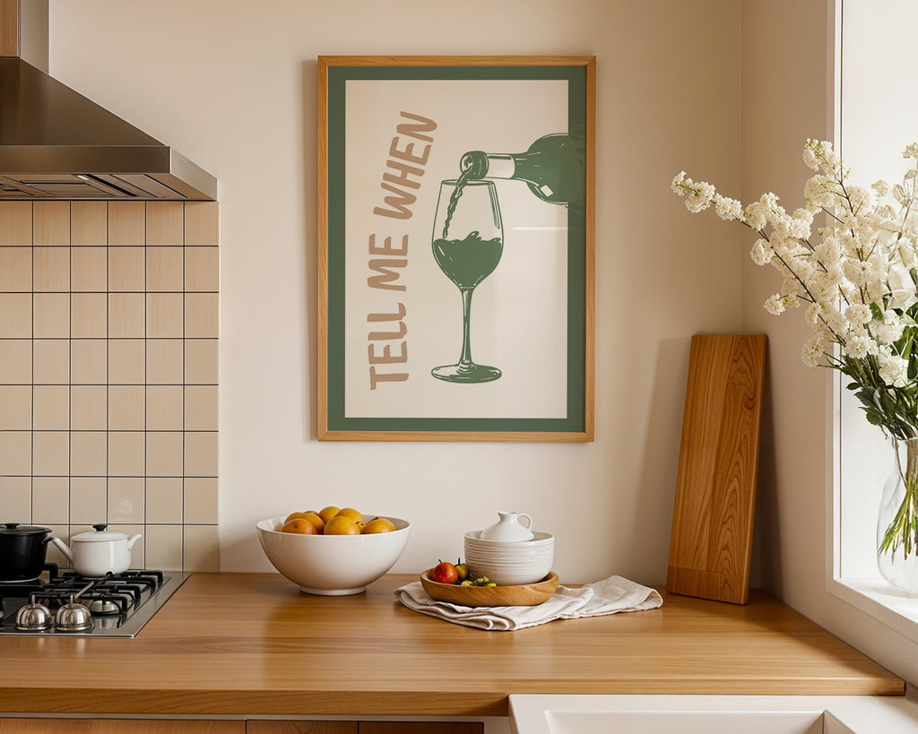 Bar Wall Art Set of 3, Cheers Wine Print, Tell Me When Wine Poster, Wine and Dine Decor, Funny Cocktail Kitchen Art, Bar Cart Prints
