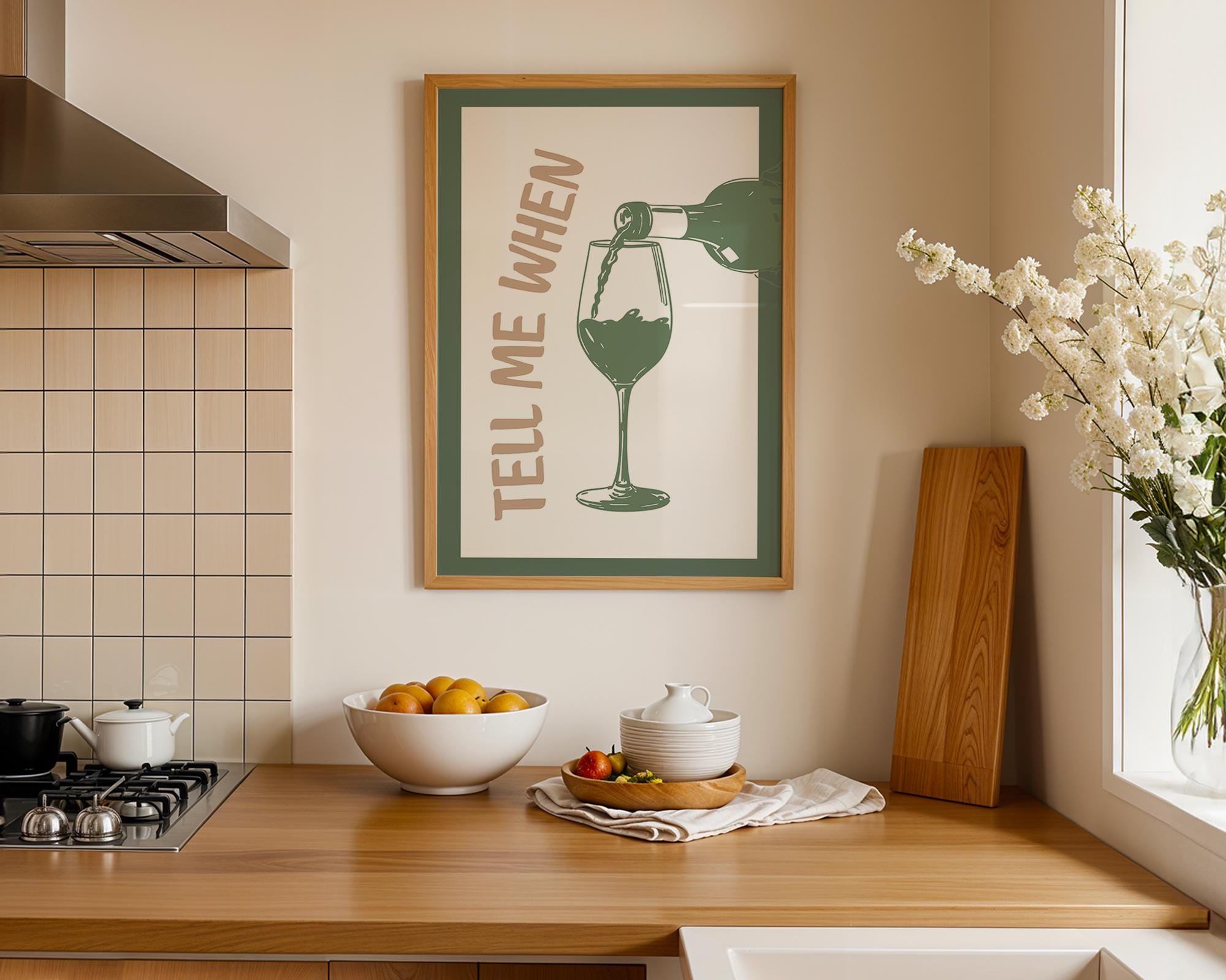 Bar Wall Art Set of 3, Cheers Wine Print, Tell Me When Wine Poster, Wine and Dine Decor, Funny Cocktail Kitchen Art, Bar Cart Prints