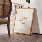 So Glad You’re Here Wall Art, Entryway Welcome Print, Neutral Beige Typography Poster, Minimal Home Decor, Airbnb Wall Art