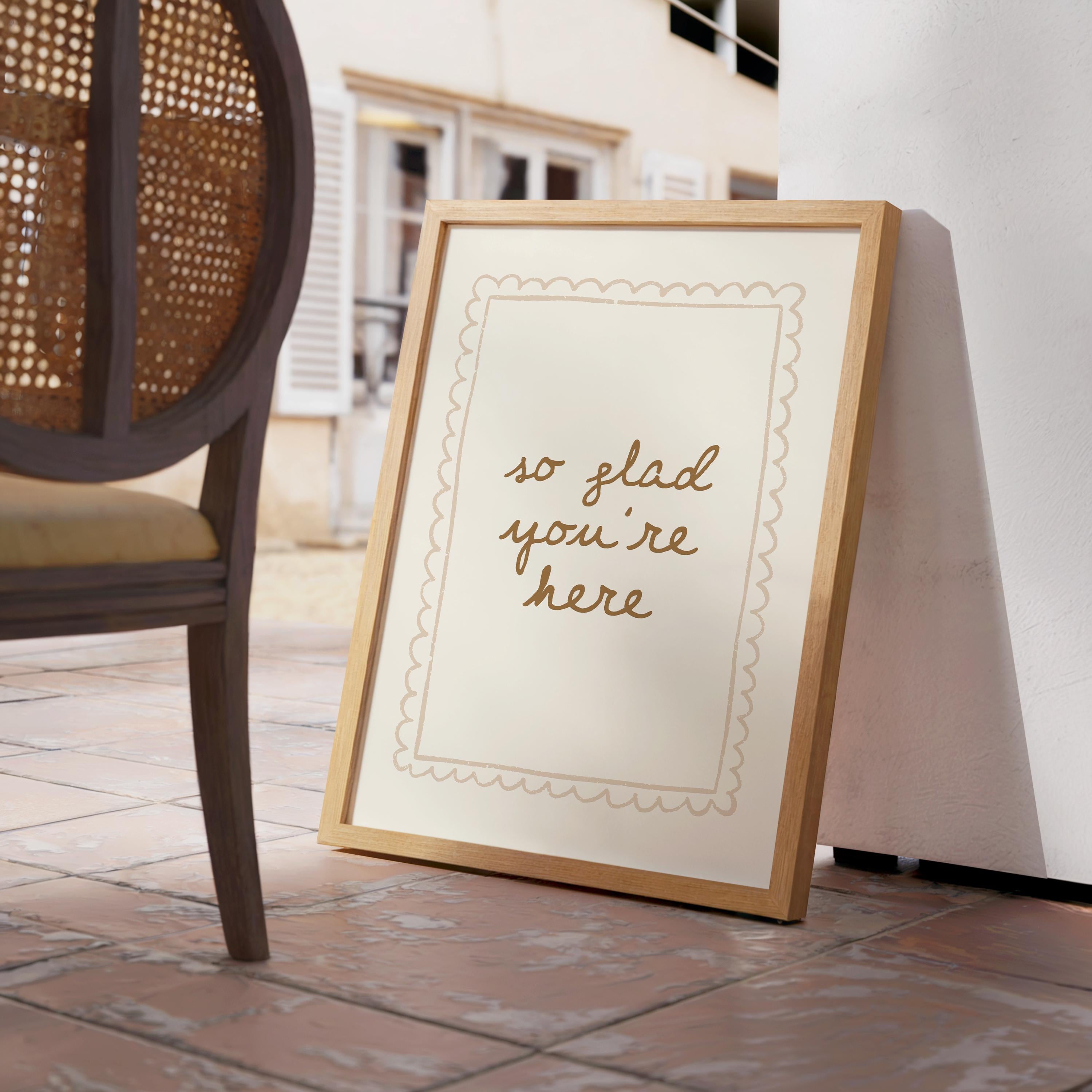 So Glad You’re Here Wall Art, Entryway Welcome Print, Neutral Beige Typography Poster, Minimal Home Decor, Airbnb Wall Art