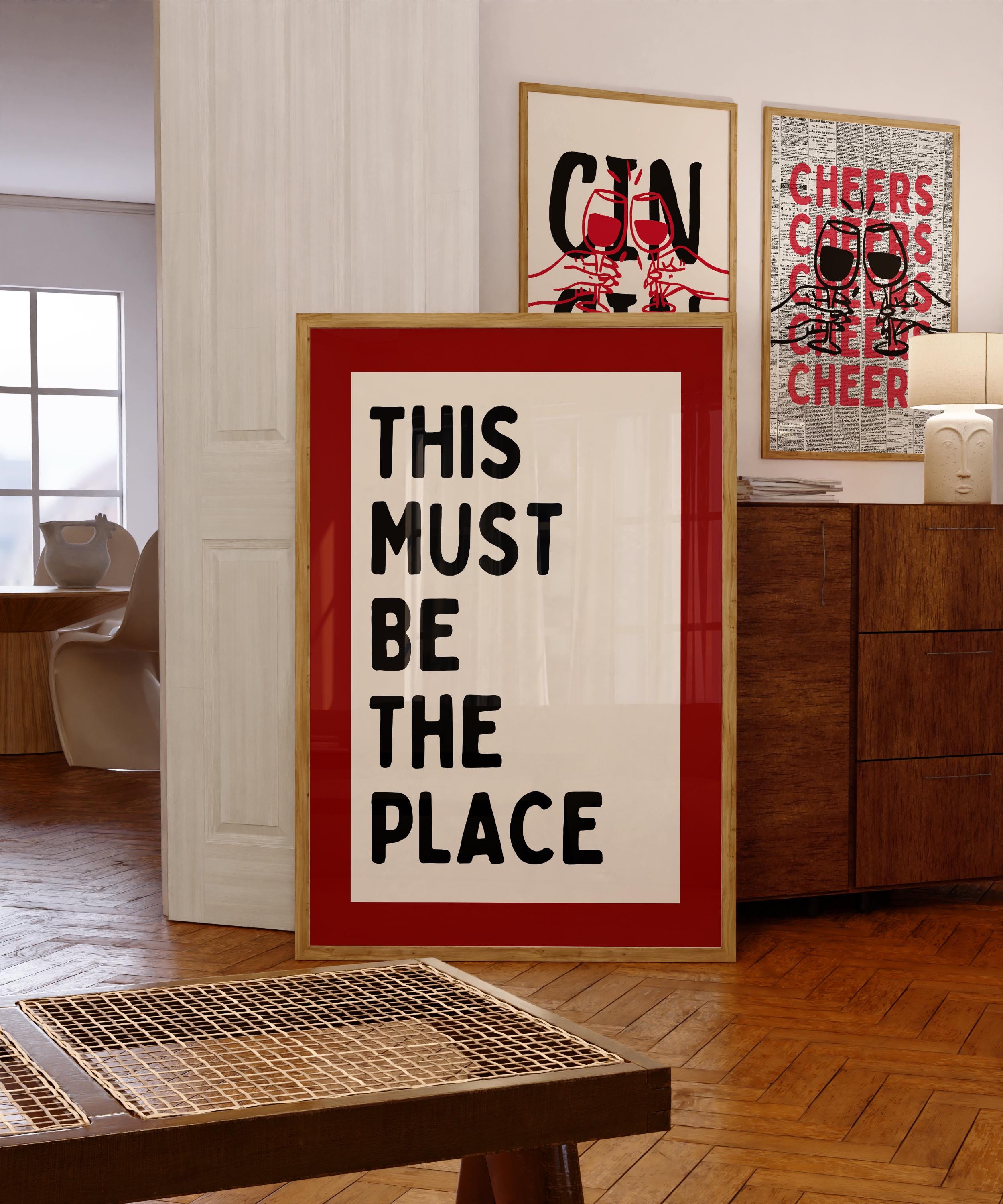 This Must Be The Place Wall Art, Red Modern Typography Print, Bold Home Decor Poster, Entryway Statement Art, Airbnb Wall Art