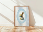 Spring Bunny Nursery Wall Art, Blue Floral Baby Room Printable, Vintage Rabbit Spring Decor, Pastel Nursery Art, Digital Download