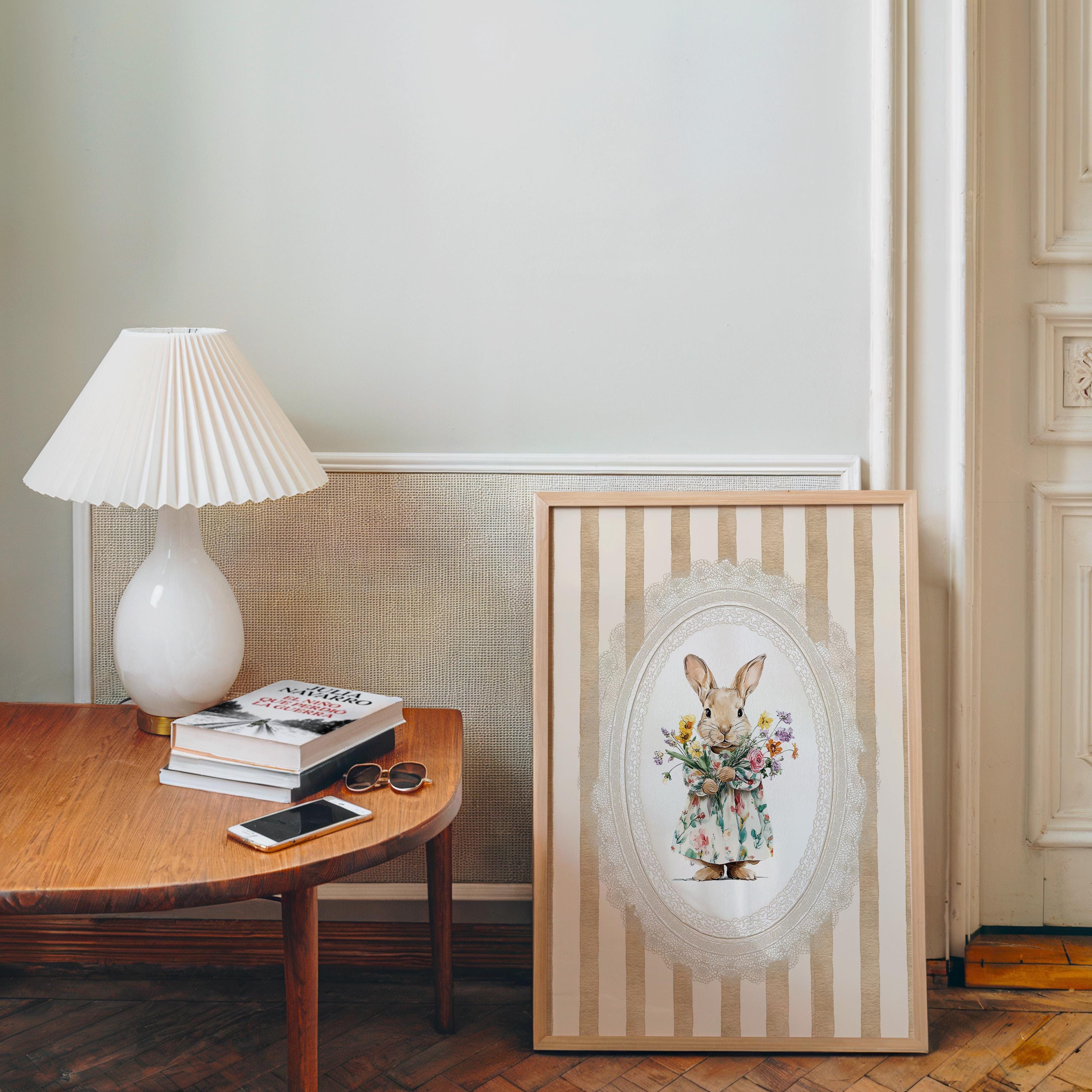 Spring Bunny Nursery Wall Art, Floral Rabbit Girl Nursery Printable, Vintage Bunny Baby Room Decor, Pastel Spring Nursery Art, DIGITAL