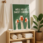 Funny Goose Wall Art, Well Hello Sweet Cheeks Poster, Quirky Animal Print, Cute Goose Illustration, Funny Bathroom Decor, DIGITAL