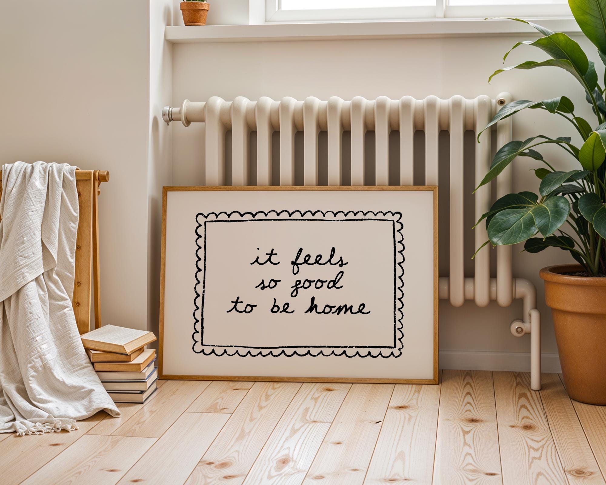 It Feels So Good To Be Home Wall Art Printable, Black White Quote Print, Cozy Neutral Bedroom Bathroom Entryway Decor