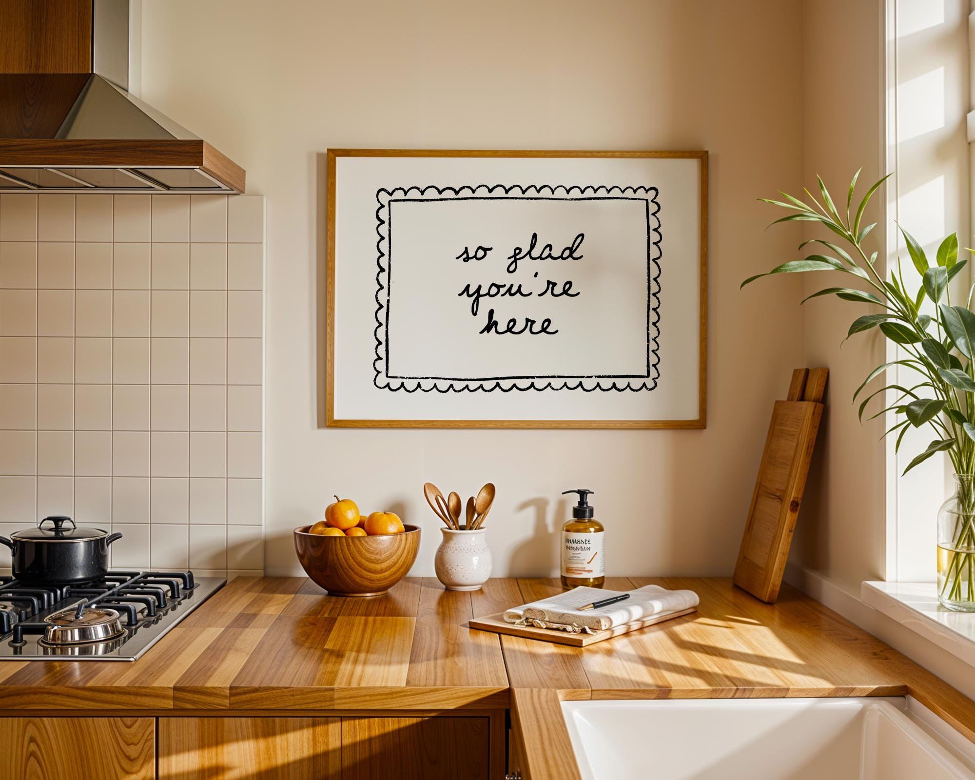 So Glad You’re Here Wall Art Printable, Entryway Welcome Quote, Cozy Black White Sign, Neutral Home Decor, Modern Farmhouse Print