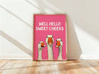 Well Hello Sweet Cheeks Wall Art, Funny Bathroom Wall Decor, Goose Illustration Print, Pink Bathroom Poster, Cute Animal Art, Bathroom Humor