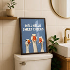 Well Hello Sweet Cheeks Wall Art, Funny Bathroom Wall Decor, Goose Illustration Print, Blue Bathroom Poster, Cute Animal Art Bathroom Humor