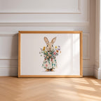 Bunny Wall Art, Rabbit Nursery Print, Floral Bunny Illustration, Spring Nursery Art, Woodland Animal Wall Art, Cute Bunny Poster, DIGITAL