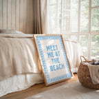 Meet Me At The Beach Wall Art Printable, Blue Coastal Typography Poster, Beach House Decor, Nautical Summer Bathroom Bedroom Print