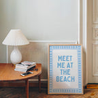 Meet Me At The Beach Wall Art Printable, Blue Coastal Typography Poster, Beach House Decor, Nautical Summer Bathroom Bedroom Print