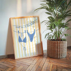 Meet Me at the Beach Wall Art, Coastal Bathroom Printable, Blue Yellow Beach Decor, Bikini Line Art, Summer Coastal Home Print
