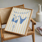 Meet Me at the Beach Wall Art, Coastal Bathroom Printable, Blue Yellow Beach Decor, Bikini Line Art, Summer Coastal Home Print
