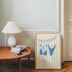 Meet Me at the Beach Wall Art, Coastal Bathroom Printable, Blue Yellow Beach Decor, Bikini Line Art, Summer Coastal Home Print