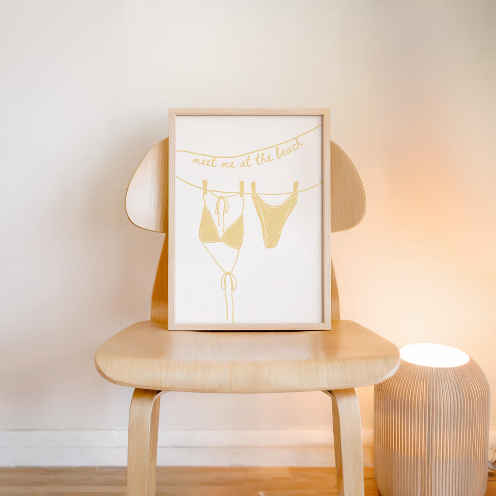Meet Me at the Beach Wall Art, Neutral Coastal Bathroom Print, Beige Line Art Bikini Poster, Hamptons Beach House Decor, Summer Printable